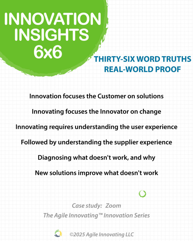 User experience innovation principles showing experience-centered versus change-centered innovation approaches with Zoom case study demonstrating customer-focused innovation success